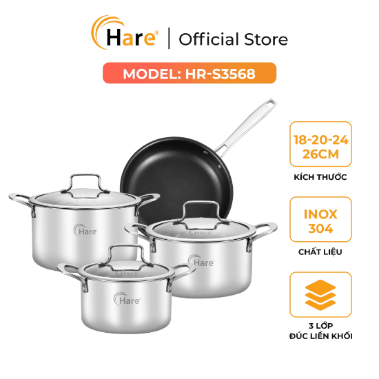 Ảnh của BỘ NỒI INOX ĐÚC LIỀN KHỐI HARE HR-S3568