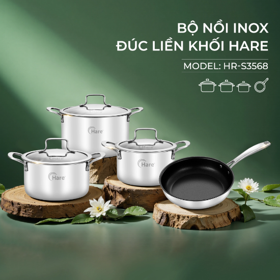 Ảnh của BỘ NỒI INOX ĐÚC LIỀN KHỐI HARE HR-S3568