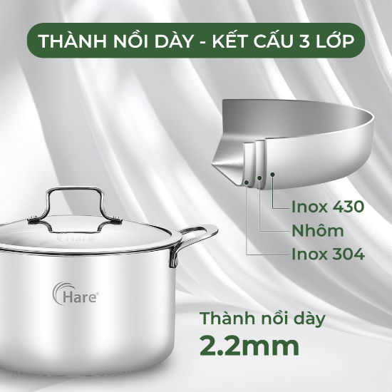 Ảnh của BỘ NỒI INOX ĐÚC LIỀN KHỐI HARE HR-S3568