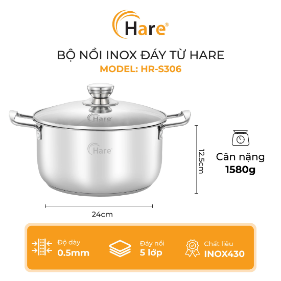 Ảnh của BỘ NỒI INOX HARE HR-S306