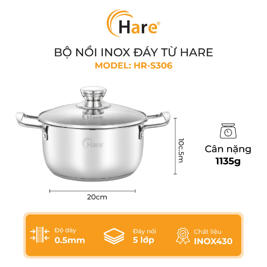 Ảnh của BỘ NỒI INOX HARE HR-S306