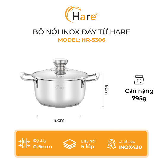 Ảnh của BỘ NỒI INOX HARE HR-S306