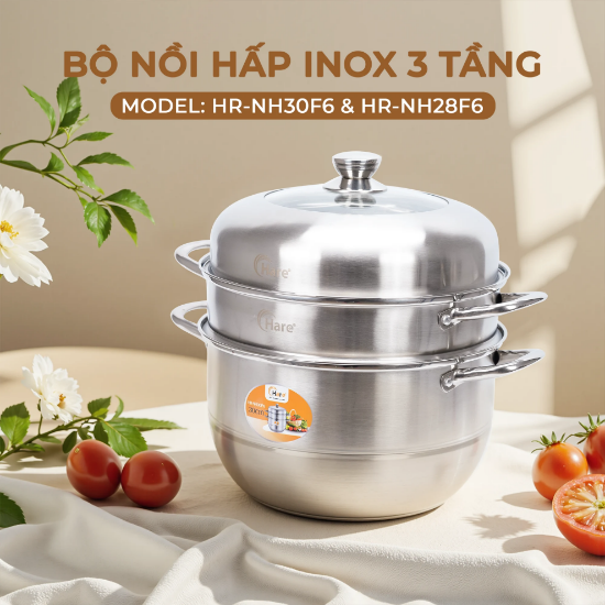 Ảnh của BỘ NỒI HẤP 3 TẦNG HARE HR-NH28F6; HR-NH30F6