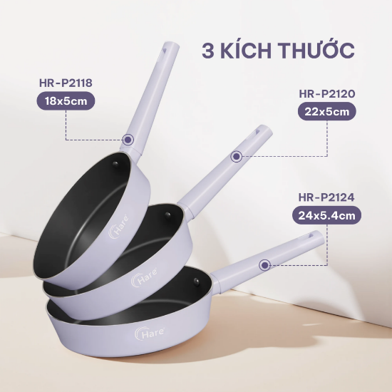 Ảnh của CHẢO NHÔM CHỐNG DÍNH ĐÁY TỪ HARE HR-P2118; HR-P2120; HR-P2124