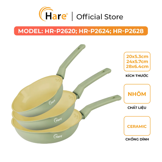 Ảnh của CHẢO NHÔM CHỐNG DÍNH ĐÁY TỪ HARE HR-P2620; HR-P2624; HR-P2628