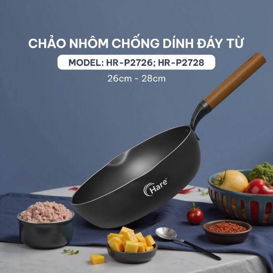 Ảnh của CHẢO NHÔM CHỐNG DÍNH ĐÁY TỪ HARE HR-P2726; HR-P2728