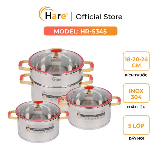 Ảnh của BỘ NỒI INOX ĐÁY TỪ HARE HR-S345