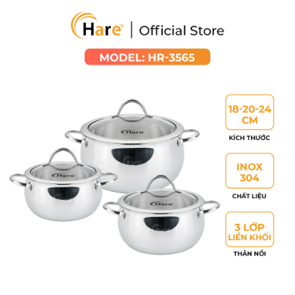 Ảnh của BỘ NỒI ĐÚC 3 LỚP INOX 304  HARE HR-3565
