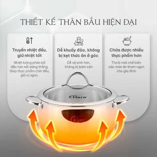 Ảnh của BỘ NỒI ĐÚC 3 LỚP INOX 304  HARE HR-3565