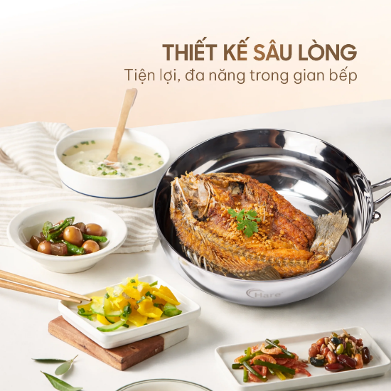 Ảnh của CHẢO INOX 5 LỚP LIỀN KHỐI CHỐNG DÍNH TỰ THÂN HARE HR-P2824; HR-P2826; HR-P2828